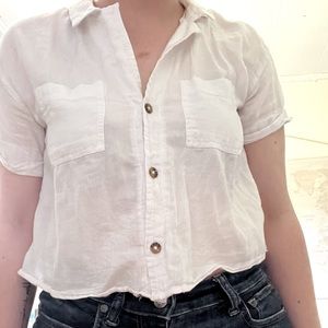 white cropped button up